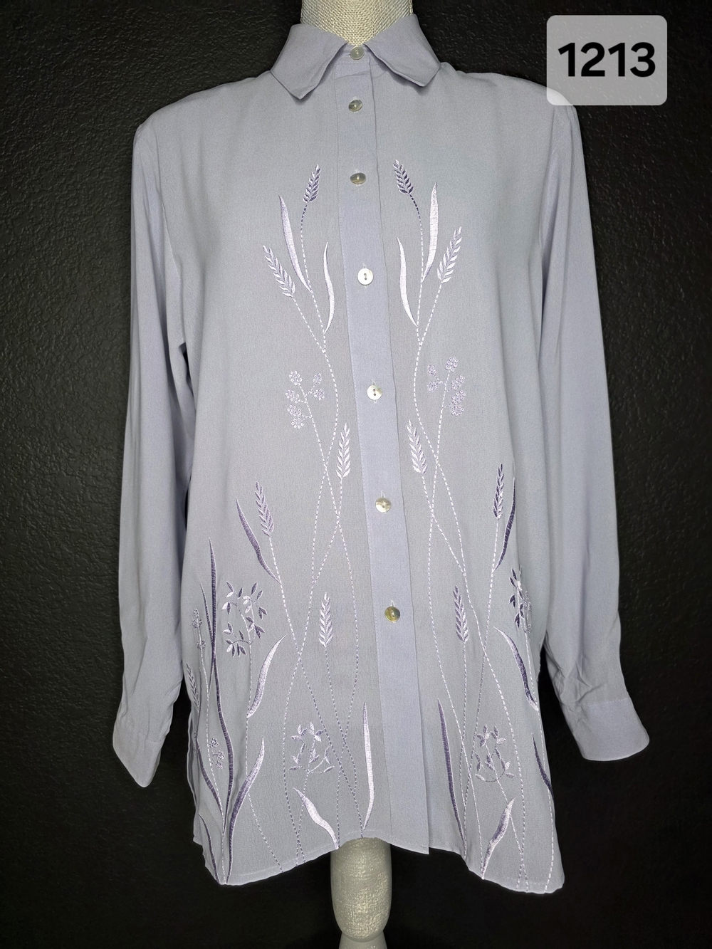 Vintage Yves St Clair Studio Sz 12 Periwinkle Wheat Embroidered Blouse